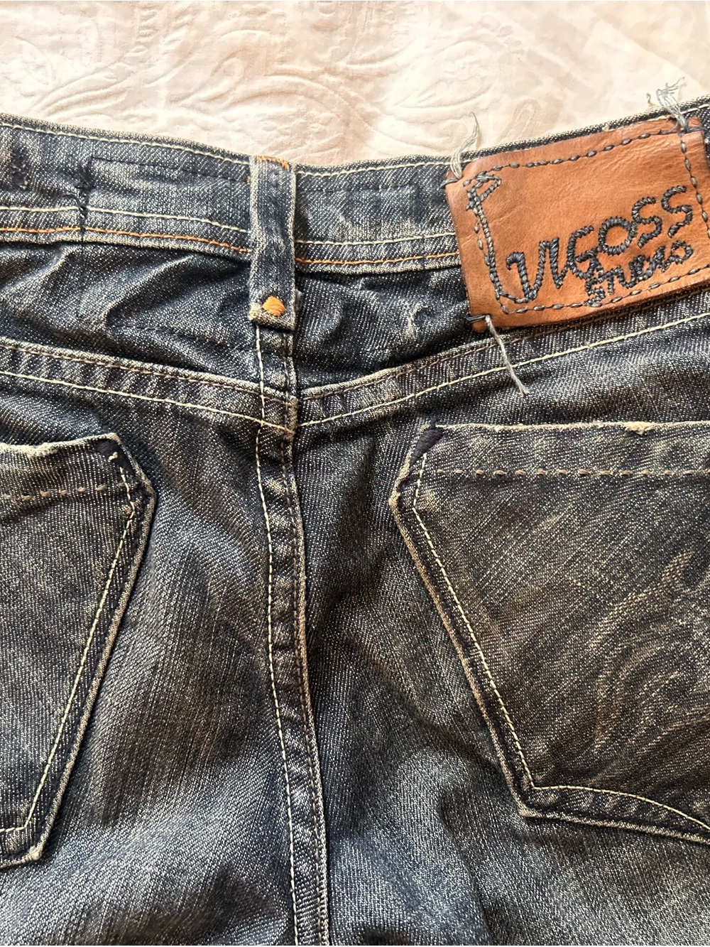 Vigoss Men's Dark Blue Denim Jeans with Leather Patch